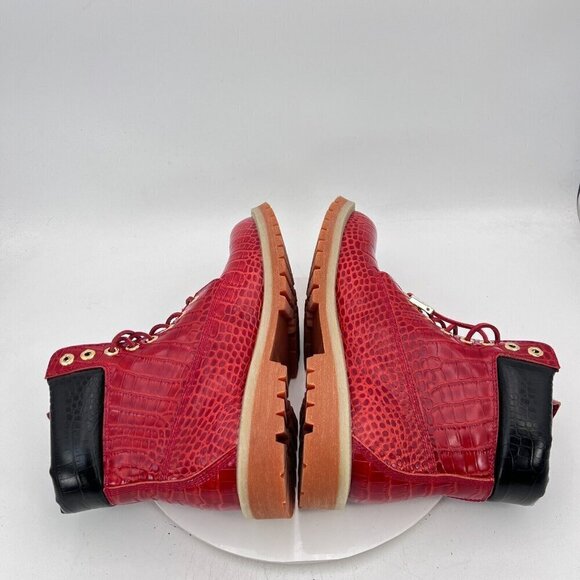 Sycamore Style Construct Obsidian Men Size 12 Red Embossed Leather Lug Boot - Picture 8 of 16